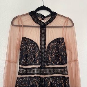 For Love & Lemons Rare Vivian Illusion Dress Black Cream Lace Size L FIRM PRICE